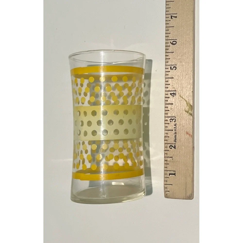 1970's Yellow White Polka Dot Drinking Juice Glass MCM Vintage‎ Retro One glass